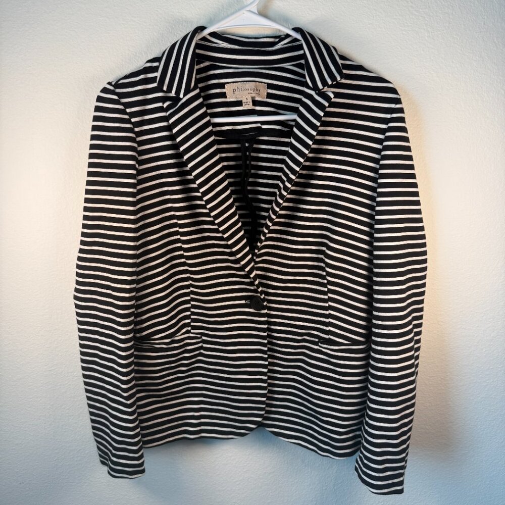 Philosophy Striped Knit Blazer - Black Ivory Notch Lapel Career Jacket Sz Small
